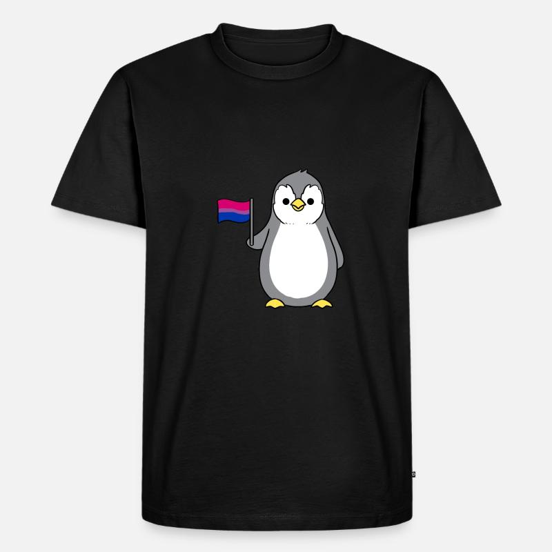 Pinguin mit Bisexual Pride Flagge - Männer Premium Bio T-Shirt - Schwarz