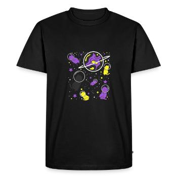Chat de fierté non binaire dans l’espace - T-shirt Premium bio Homme - noir - Devant - Nico (187cm)