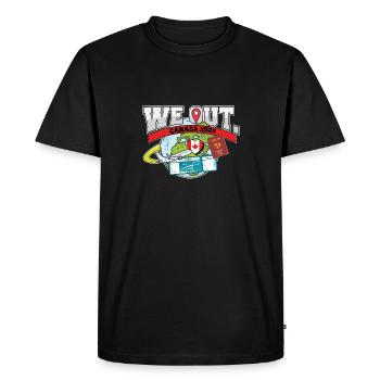 Nous voyageons au Canada en famille - T-shirt Premium bio Homme - noir - Devant - Nico (187cm)