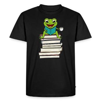Grenouille assise sur un livre en train de lire et - T-shirt Premium bio Homme - noir - Devant - Nico (187cm)