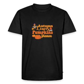 Hello Autumn Leaves and Pumpkins Please Scarecrow - Men's Premium Organic T-Shirt - black - Front - Nico (187cm)