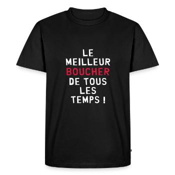 Boucher / Bouchère / Boucherie / Viande Charcutier - T-shirt Premium bio Homme - noir - Devant - Nico (187cm)