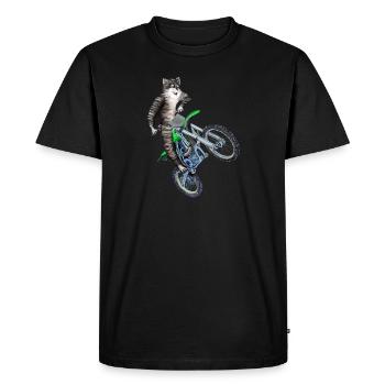 CAT RIDING A DIRT BIKE - TRAILS BIKE CAT - Men's Premium Organic T-Shirt - black - Front - Nico (187cm)