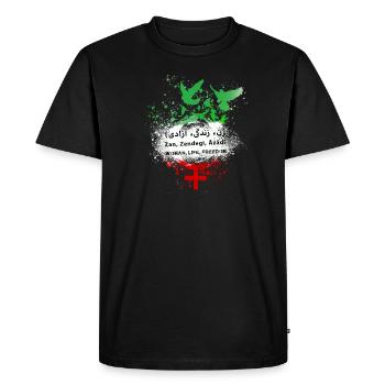 Femme Vie Liberté, Oiseaux,Iran,Drapeau - T-shirt Premium bio Homme - noir - Devant - Nico (187cm)