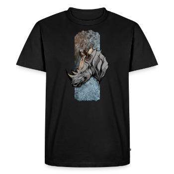 Majestic Titan: Rhino's Noble Stance - Men's Premium Organic T-Shirt - black - Front - Nico (187cm)