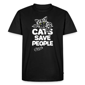 Les chats sauvent les gens - T-shirt Premium bio Homme - noir - Devant - Nico (187cm)