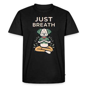 Chien de yoga avec le dicton « Just Breath » - T-shirt Premium bio Homme - noir - Devant - Nico (187cm)