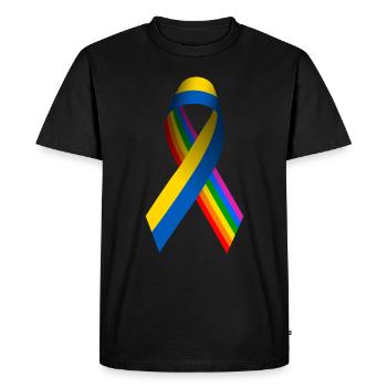 Ukrainian Peace Ribbon with Rainbow Flag - Men's Premium Organic T-Shirt - black - Front - Nico (187cm)