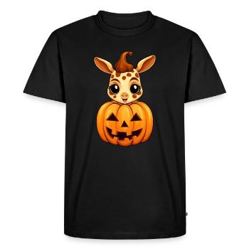 Girafe d’Halloween Kawaii à la citrouille - T-shirt Premium bio Homme - noir - Devant - Nico (187cm)