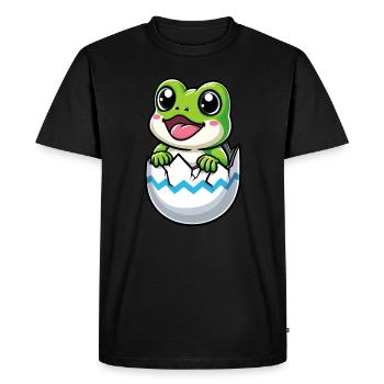 Oeuf de Pâques coloré avec motif de grenouille à éclore - T-shirt Premium bio Homme - noir - Devant - Nico (187cm)