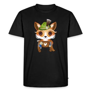 cute fox with traditional hat and heart bib - Men's Premium Organic T-Shirt - black - Front - Nico (187cm)