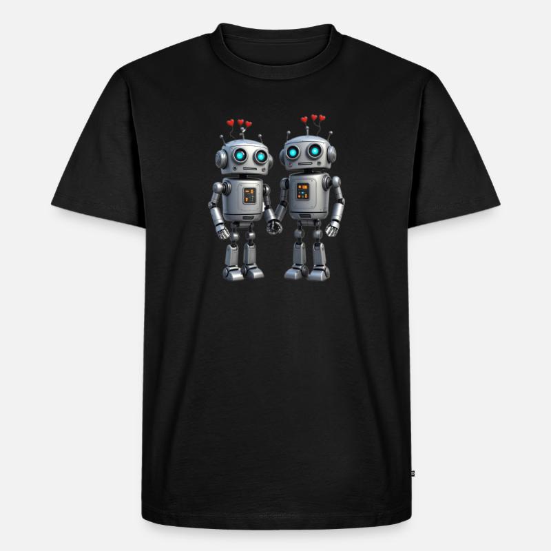 Roboter Pärchen nerds - Männer Premium Bio T-Shirt - Schwarz