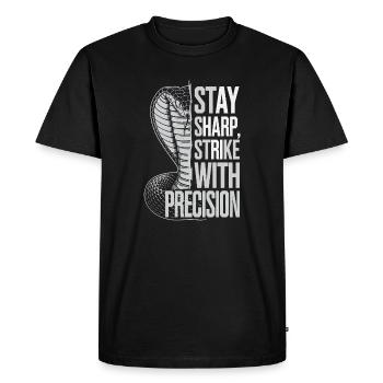 Cobra avec citation de précision - T-shirt Premium bio Homme - noir - Devant - Nico (187cm)