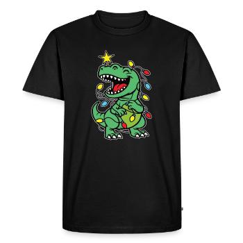 Stylish print with "Tree Rex" Dino Christmas tree - Men's Premium Organic T-Shirt - black - Front - Nico (187cm)
