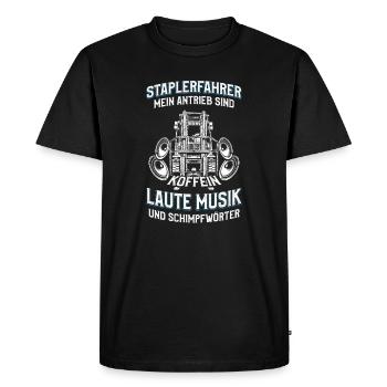 Conducteur de chariot élévateur prononçant de la musique forte - T-shirt Premium bio Homme - noir - Devant - Nico (187cm)