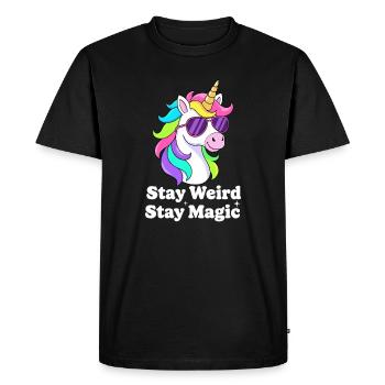 Colorful unicorn with sunglasses - Men's Premium Organic T-Shirt - black - Front - Nico (187cm)