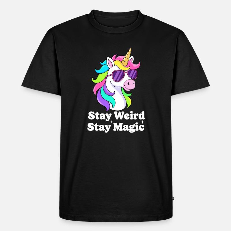 Buntes Einhorn mit Sonnenbrille - Männer Premium Bio T-Shirt - Schwarz