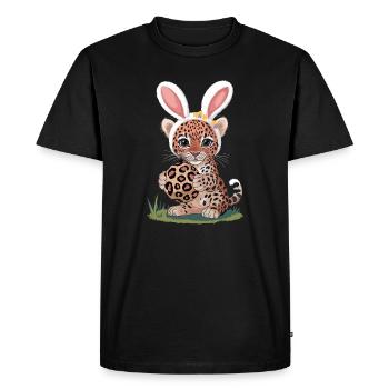 Cute Easter Leopard Baby with Bunny Ears and - Men's Premium Organic T-Shirt - black - Front - Nico (187cm)