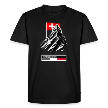 Design du Cervin avec drapeau suisse – Classique - T-shirt Premium bio Homme - noir - Devant - Nico (187cm)