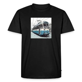 tramway bleu / blanc moderniste d’Amsterdam dessiné à la main - T-shirt Premium bio Homme - noir - Devant - Nico (187cm)
