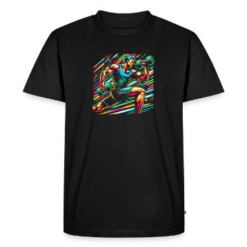Force musculaire : Biceps Curls Artwork - T-shirt Premium bio Homme - noir - Devant - Nico (187cm)