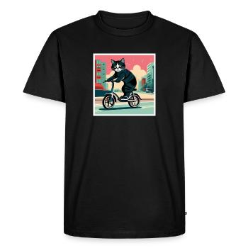 Chat faisant de la trottinette dans la rue - T-shirt Premium bio Homme - noir - Devant - Nico (187cm)