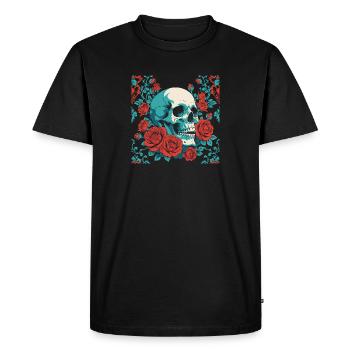 Retro Totenkopf mit roten Rosen Design - Männer Premium Bio T-Shirt - Schwarz - Vorne - Nico (187cm)