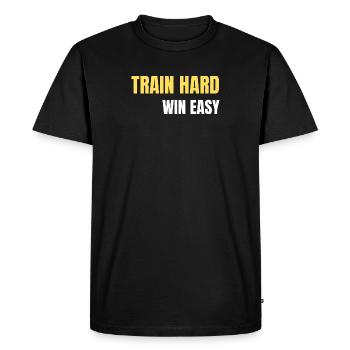 Train Hard Win Easy - Men's Premium Organic T-Shirt - black - Front - Nico (187cm)