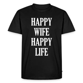 Femme heureuse, vie heureuse - T-shirt Premium bio Homme - noir - Devant - Nico (187cm)