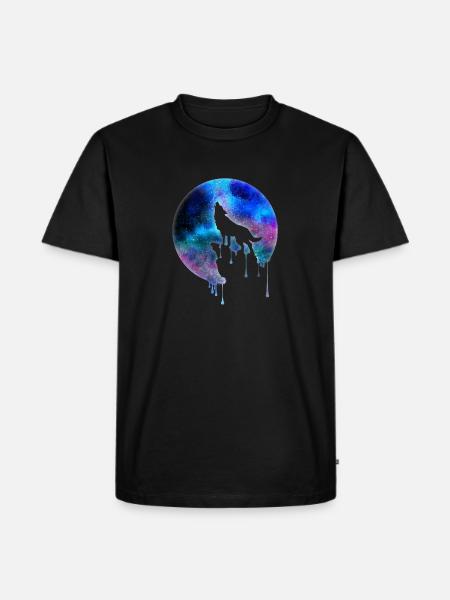 Howling Wolf full moon Galaxy universe gift - Men's Premium Organic T-Shirt - black