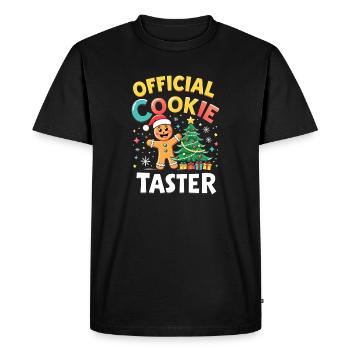 Official Cookie Button - Men's Premium Organic T-Shirt - black - Front - Nico (187cm)
