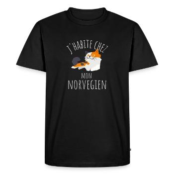 j habite chez mon chat norvegien - T-shirt Premium bio Homme - noir - Devant - Nico (187cm)
