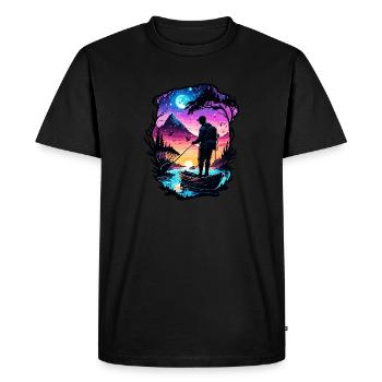 Pêcheur Siluette / Pêche / Poissons / Lac / Sport - T-shirt Premium bio Homme - noir - Devant - Nico (187cm)