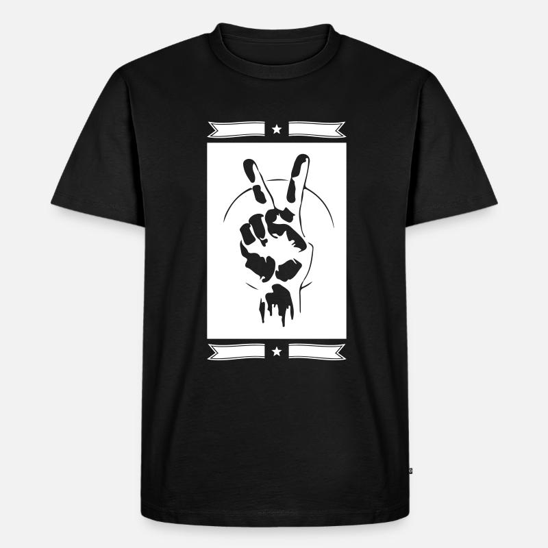 Frieden Hand Zeichen Peace - Männer Premium Bio T-Shirt - Schwarz