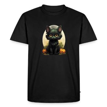 Citrouille d’Halloween Black Cat - Chat - T-shirt Premium bio Homme - noir - Devant - Nico (187cm)