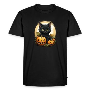 Citrouille d’Halloween Black Cat - Chat - T-shirt Premium bio Homme - noir - Devant - Nico (187cm)