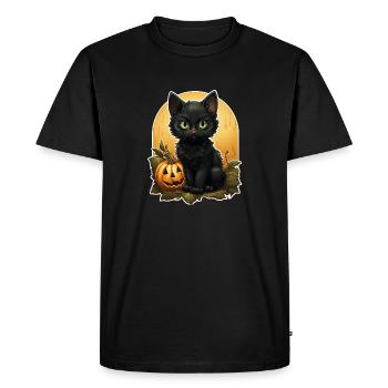 Citrouille d’Halloween Black Cat - Chat - T-shirt Premium bio Homme - noir - Devant - Nico (187cm)