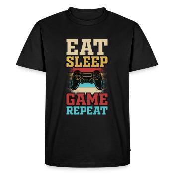 Mangez le jeu du sommeil Répétez | Produits de jeu vintage - T-shirt Premium bio Homme - noir - Devant - Nico (187cm)