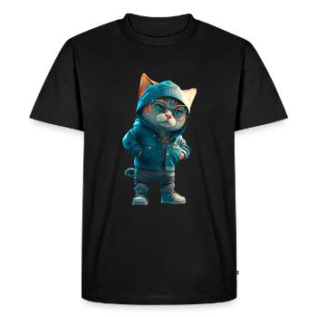 Hipster Katze Stylish Cat - Men's Premium Organic T-Shirt - black - Front - Nico (187cm)