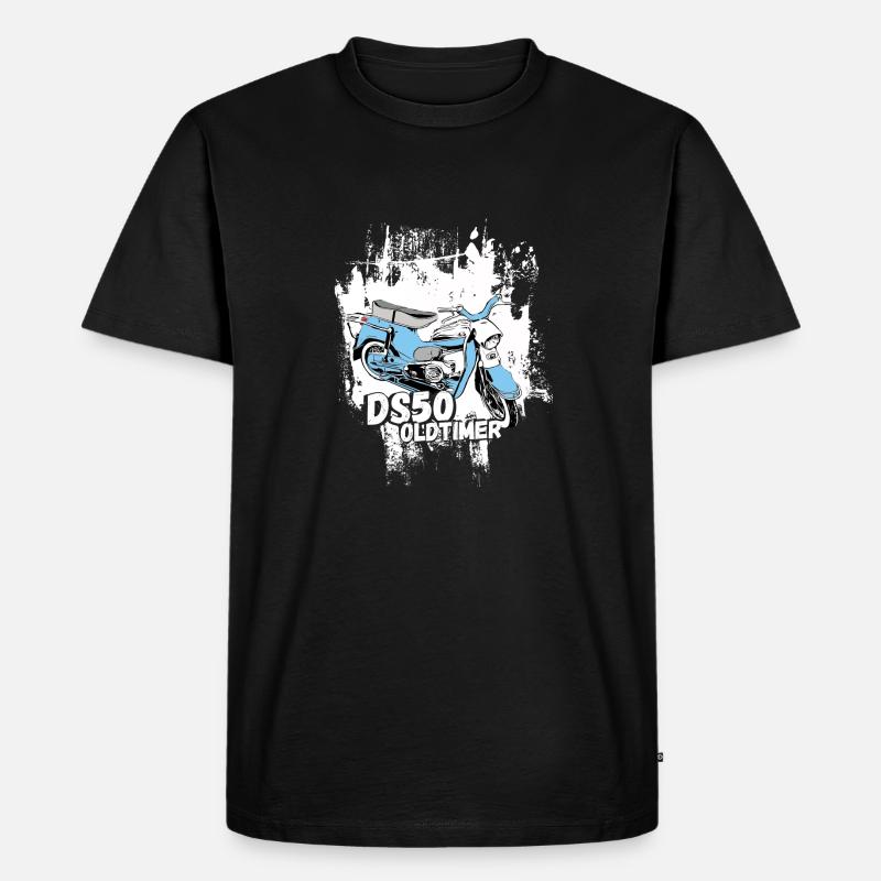 DS50 / Schwalbenfahrer / Ostalgie / Mofa Oldtimer - Männer Premium Bio T-Shirt - Schwarz