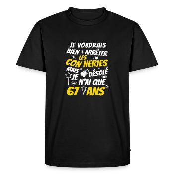 conneries 67 ans / cadeau anniversaire 67 ans - T-shirt Premium bio Homme - noir - Devant - Nico (187cm)