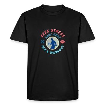 Moins de stress nécessite plus de sexe et d’entraînement! - T-shirt Premium bio Homme - noir - Devant - Nico (187cm)
