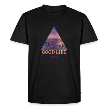 J’aime les vêtements / Bonnes vibrations bonne vie - T-shirt Premium bio Homme - noir - Devant - Nico (187cm)