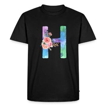 Letter H watercolor - Men's Premium Organic T-Shirt - black - Front - Nico (187cm)