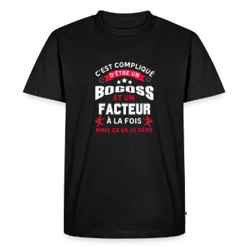 Beau gosse et facteur courtier - T-shirt Premium bio Homme - noir - Devant - Nico (187cm)