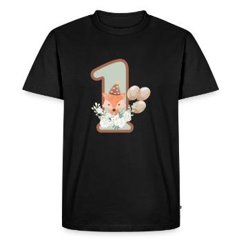 1st Birthday Fox Flowers - Men's Premium Organic T-Shirt - black - Front - Nico (187cm)