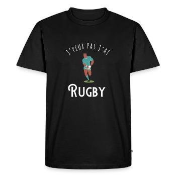 J’peux pas j’ai rugby - idée cadeau - T-shirt Premium bio Homme - noir - Devant - Nico (187cm)