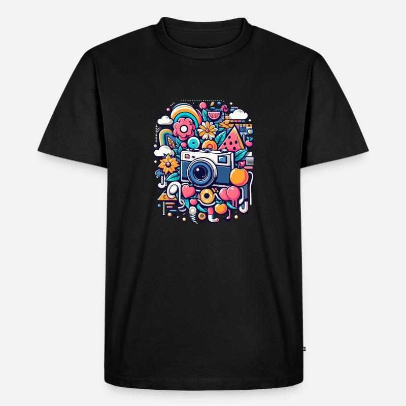 Bunte Collage mit Kamera - Männer Premium Bio T-Shirt - Schwarz