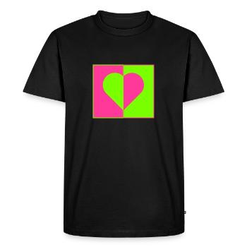 Heart Neon Pink Green Ying Yang Love - Men's Premium Organic T-Shirt - black - Front - Nico (187cm)