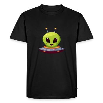UFO landing: The green alien and his spaceship - Men's Premium Organic T-Shirt - black - Front - Nico (187cm)